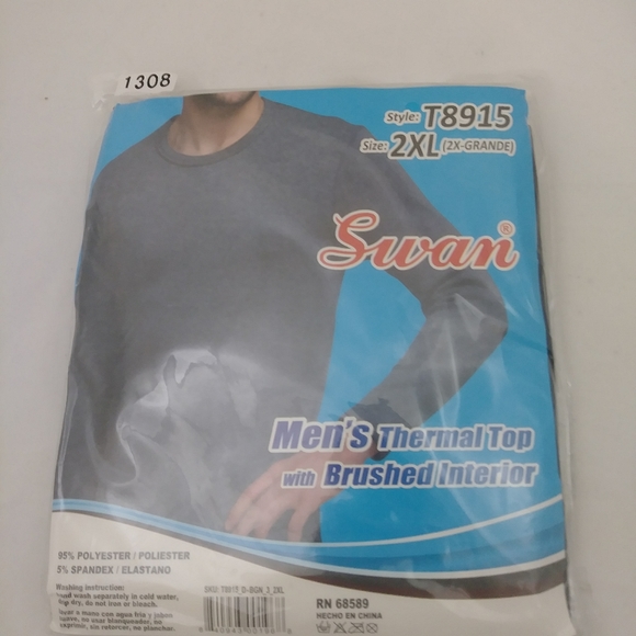 Swan Men's Fleece-Lined Crew Neck LS Thermal Top 3-pack Black 2XL - Picture 4 of 4